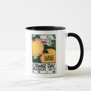 Caneca Coma laranjas de CA no dia alaranjado