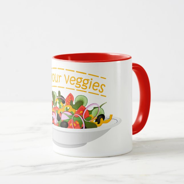 Caneca Coma seus vegetais Cite salada fresca misturar tig (Frente Esquerda)