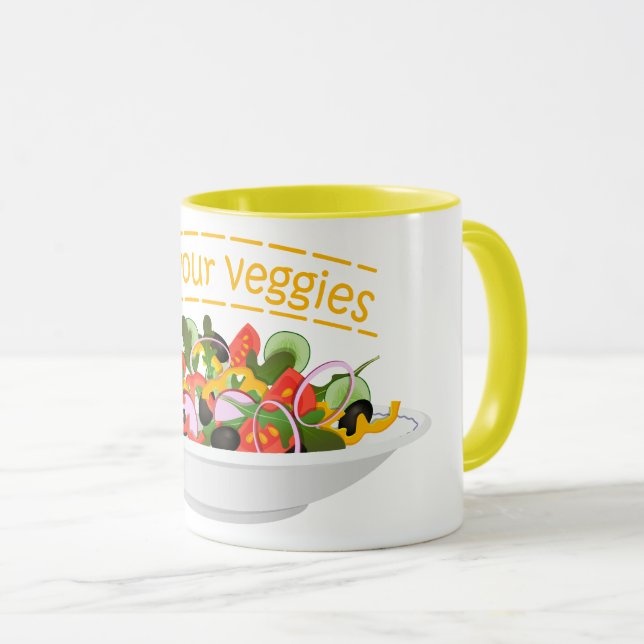 Caneca Coma seus vegetais Cite salada fresca misturar tig (Frente Esquerda)