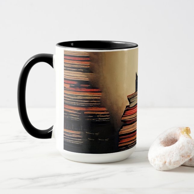 Caneca Combinação de alça preta de 15 oz TWRBK (Com Donut)