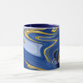 Caneca Combinação Personalizada: Acentos Azuis e Dourados