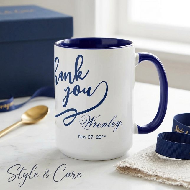 Caneca Combinada de 450ml Navy Thank You Stylish p (Stylish Thank You Navy 15 oz Combo Mug for Gifting)