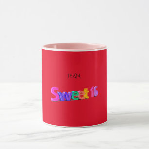 Caneca combinado do doce 16/costume name.red/pink.
