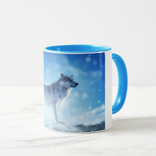Caneca combinado do lobo azul da neve
