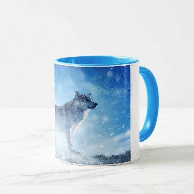 Caneca combinado do lobo azul da neve (Frente Esquerda)