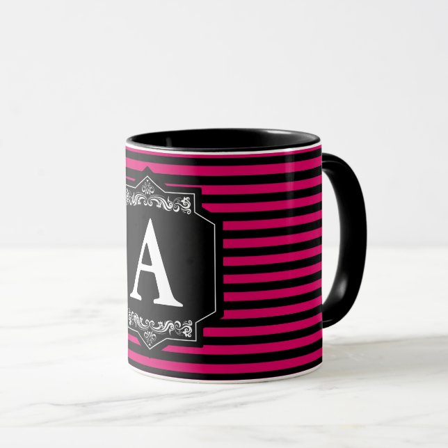 Caneca Combo 325 ml Listras Pink Monograma (Frente Esquerda)