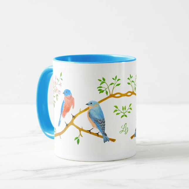 Caneca Combo Azul Claro dos Pássaros Azuis (Frente Esquerda)