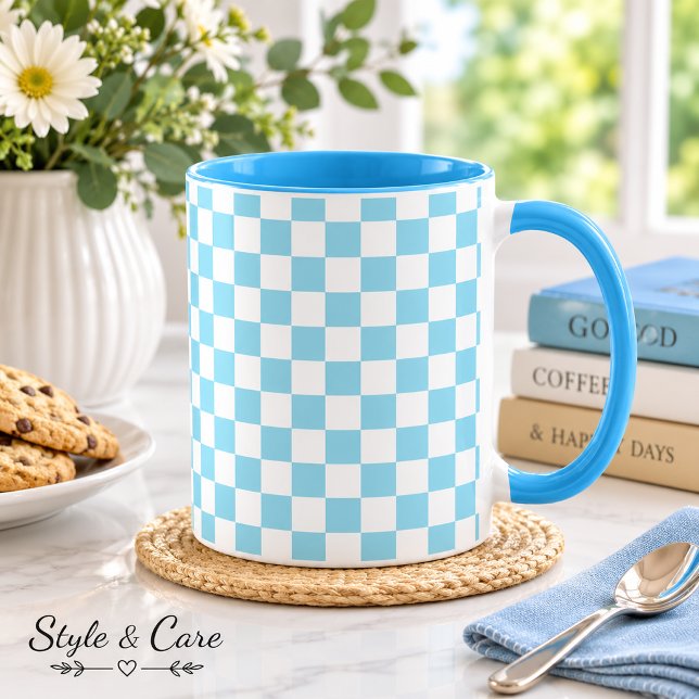 Caneca Combo Azul de Ovo de Robin com Padrão Quadr (Robin Egg Blue Combo Mug with White Square Pattern)