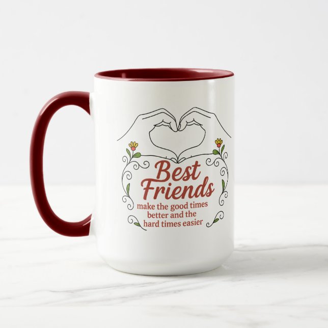 Caneca Combo Coração e Mãos Florais Citação Melhor (Esquerda)