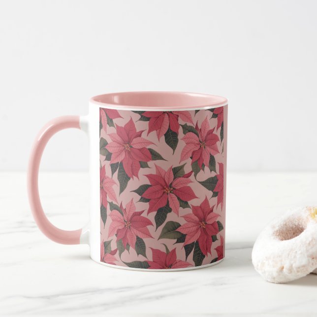 Caneca Combo de Poinsettias Vermelhas Rosadas (Com Donut)