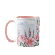 Caneca Combo Monograma O Rosa Flores de Lavanda