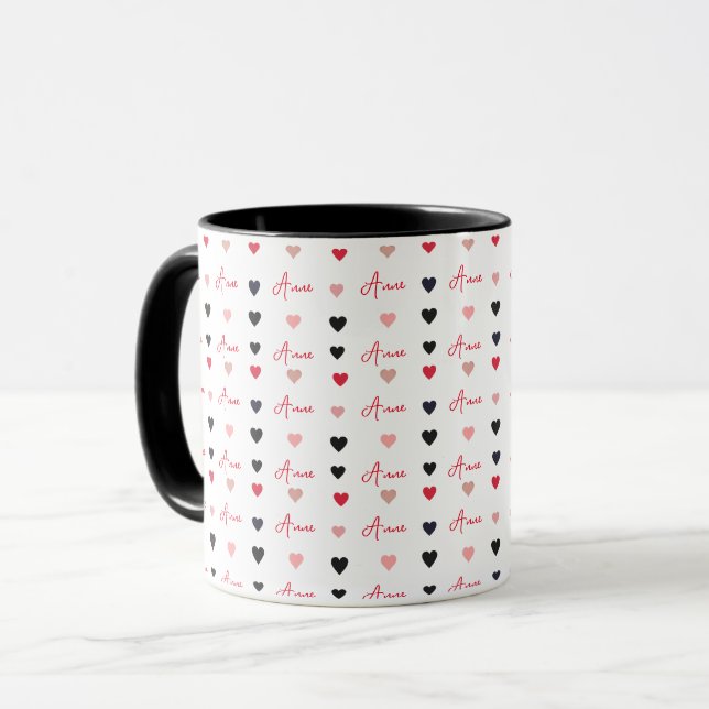 Caneca Combo Mug repetindo corações alinhados e nome pers (Frente Esquerda)