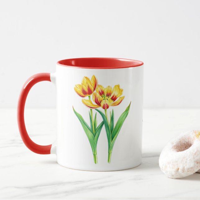 Caneca Combo Tulipas Amarelas e Vermelhas (Com Donut)