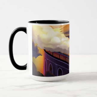 Caneca Comboio a vapor que atravessa a ponte na Escócia