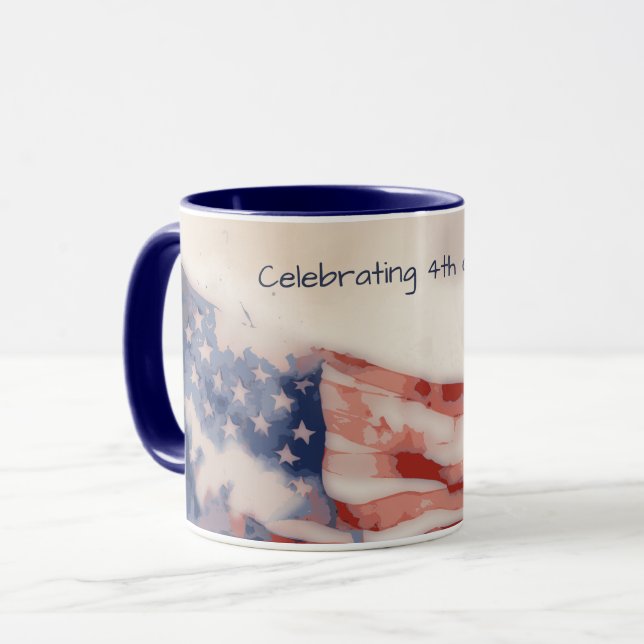 Caneca Comemorando 4 de Julho - Bandeira dos EUA em Aquar (Frente Esquerda)