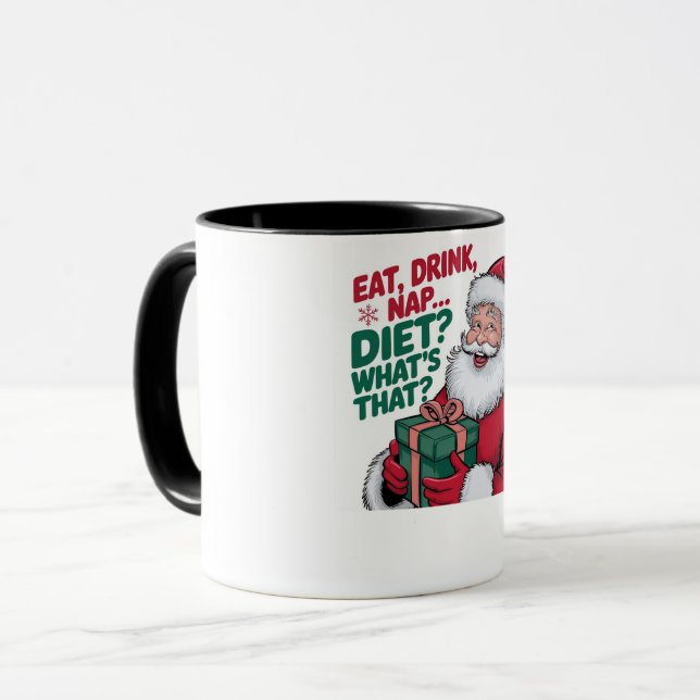 Caneca Comer Beber Dormir qual é a Dieta, Papai Noel engr (Frente Esquerda)