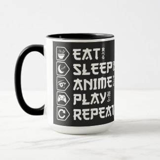 Caneca Comer Dormir Anime Jogar Repetir Estilo de Vida Ot