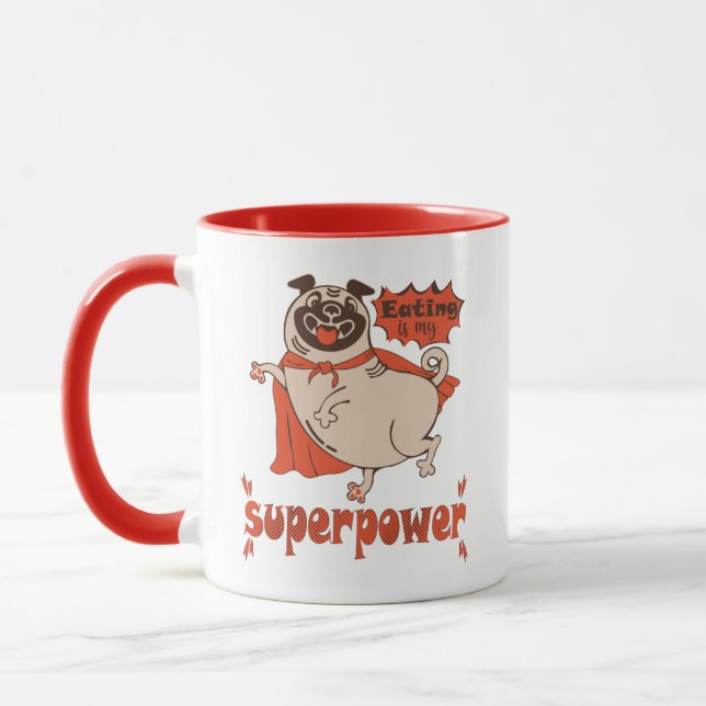 Caneca Comer é o meu super poder, estilo cômico de manto  (Esquerda)
