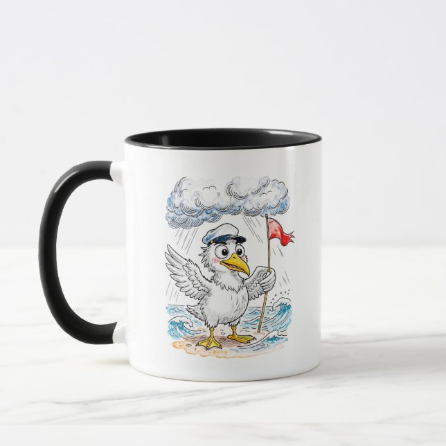 Caneca Comic Bird Beach Wind Check Postcard (Esquerda)