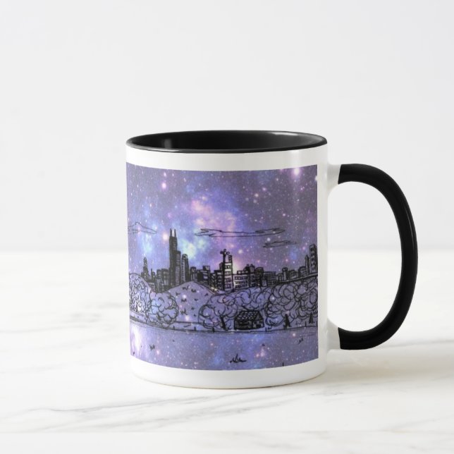 Caneca cómica de Chicago do estilo da nebulosa (Direita)