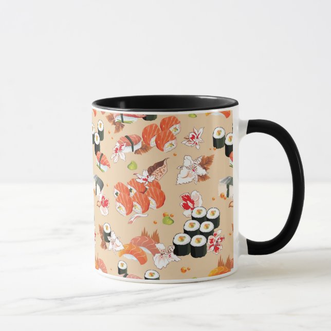 Caneca Comida japonesa: Teste padrão 3 do sushi (Direita)