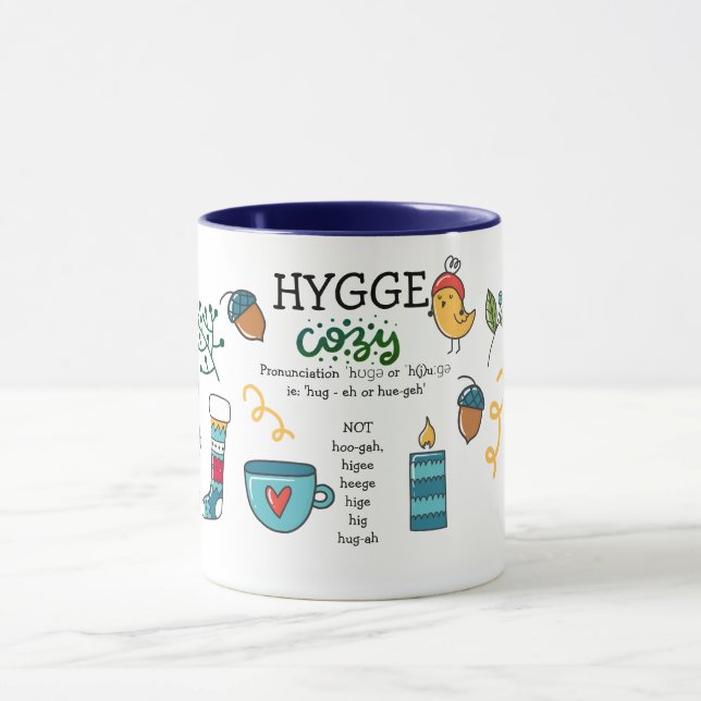 Caneca Como dizer HYGGE Folny Art Doodle Custom Mug (Centro)