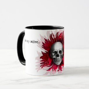 Caneca Como o meu crânio branco preto floral vermelho