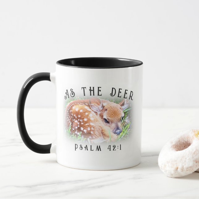 Caneca Como O Vencedor Psalm 42:1 Bebê Fawn Christian (Com Donut)