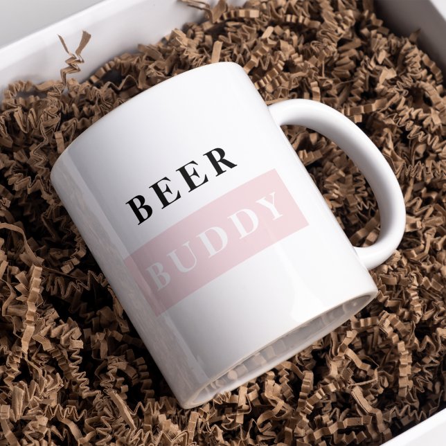 Caneca Companheiro de Cerveja Moderno Preto e Rosa Citaçã (Criador carregado)