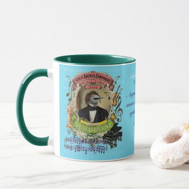 Caneca Compositor animal Franz Schubert do pássaro (Com Donut)