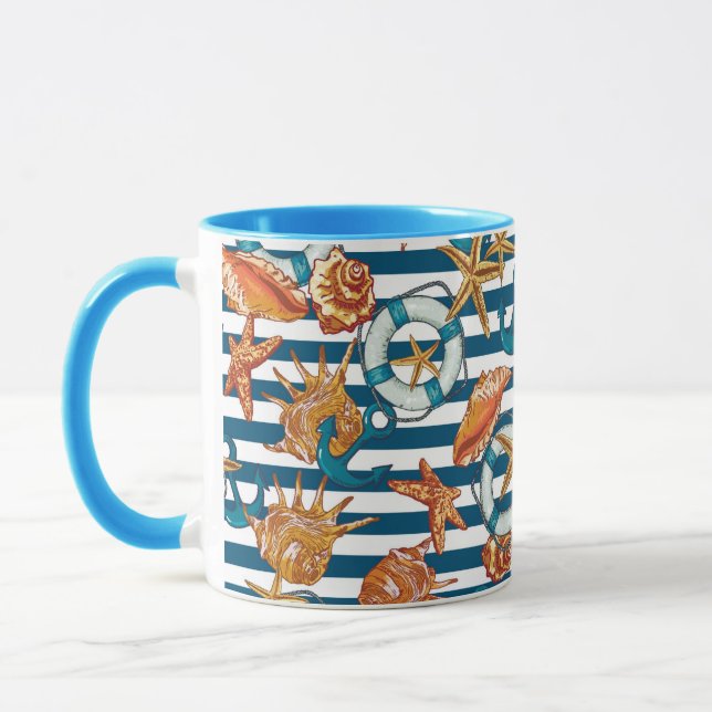 Caneca Conchas E Padrões De Âncora (Esquerda)