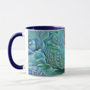 Caneca Conchas verdes azuis na pintura de praia