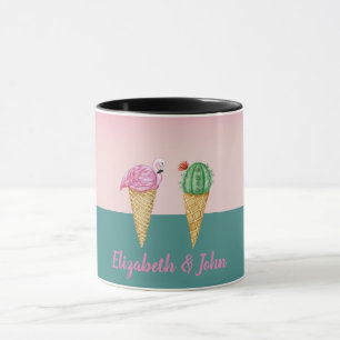 Caneca Cones de Sorvete Coloridos Cacto Flamingos Rosa