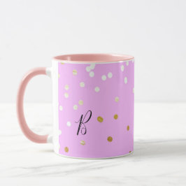Caneca Confetes de Pontos Rosa e Dourado Glamour Moderno
