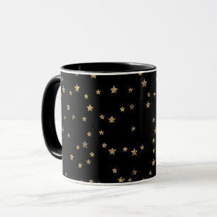 Caneca Confetti ouro astros brilham brilhando preto elega