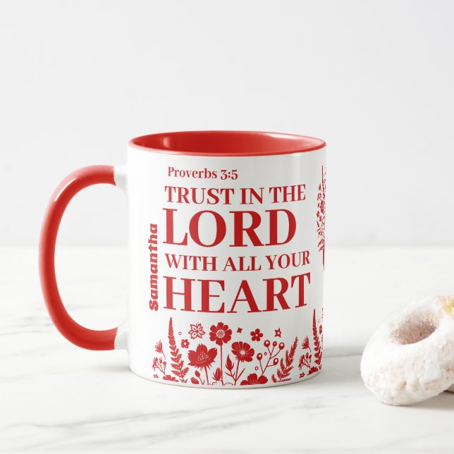 Caneca Confiança Personalizada no Senhor Presente Cristão (Com Donut)