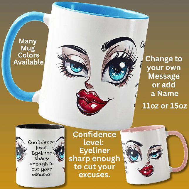Caneca Confidence,  Add Name Message, Fabulous Eyes Face (Criador carregado)