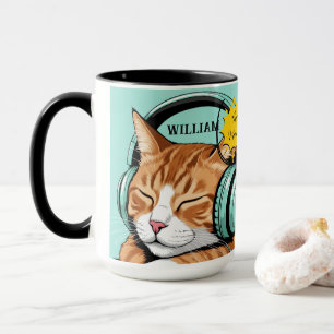 Caneca CONFIRA MEO Gato Marrom com Fones de Ouvido – Pers