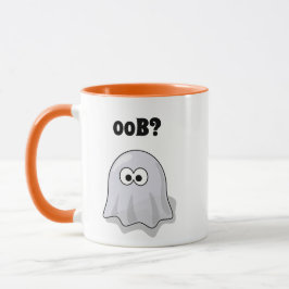 Caneca Confused Ghost Says "Oob?" Funny Halloween Cartoon