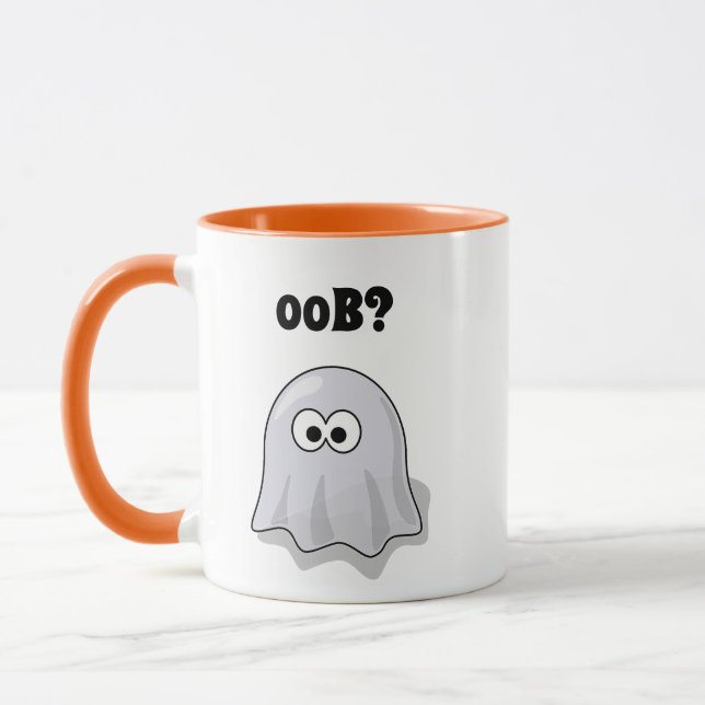 Caneca Confused Ghost Says "Oob?" Funny Halloween Cartoon (Esquerda)