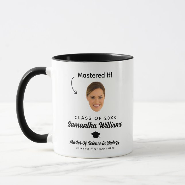 Caneca Conquistou com Foto Personalizada Mestrado Graduaç (Esquerda)