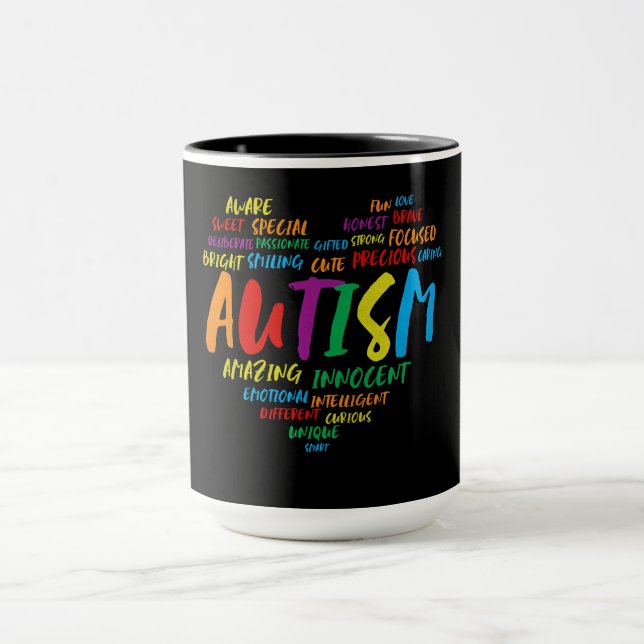 Caneca CONSCIÊNCIA DO AUTISMO PALAVRA Coração (Centro)