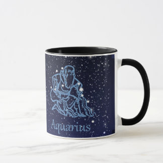 Caneca Constelação de Aquário e Signo do Zodíaco com Estr