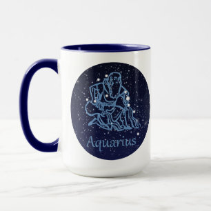 Caneca Constelação de Aquário e Signo do Zodíaco com Estr
