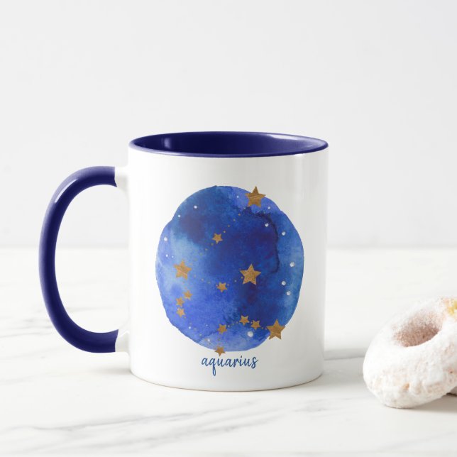 Caneca Constelação de Céu Noturno Aquarius Watercolor Zod (Com Donut)