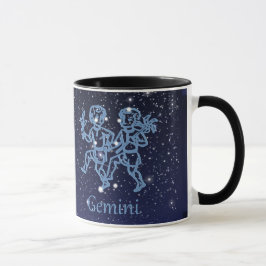 Caneca Constelação Gemini e Sinal Zodíaco com Estrelas