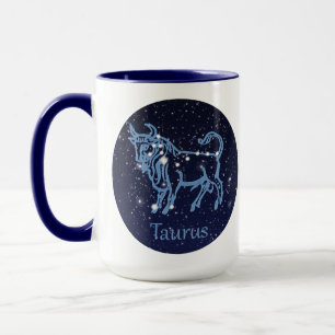 Caneca Constelação Taurus e Sinal Zodíaco com Estrelas