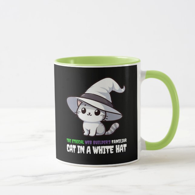 Caneca Construtor Web Ético Divertido Gato Branco Familia (Direita)