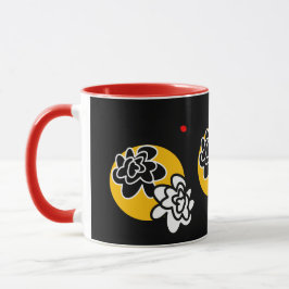 Caneca Contem amarelo preto vermelho da flor amigável da