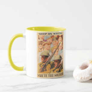 Caneca Continue Economizando. Reimpressão de pôster britâ